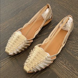 J. Crew Huarache Basketweave D’orsay Gold Sandals